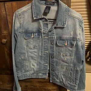 Wishful Park Light Blue Distressed Denim Jacket